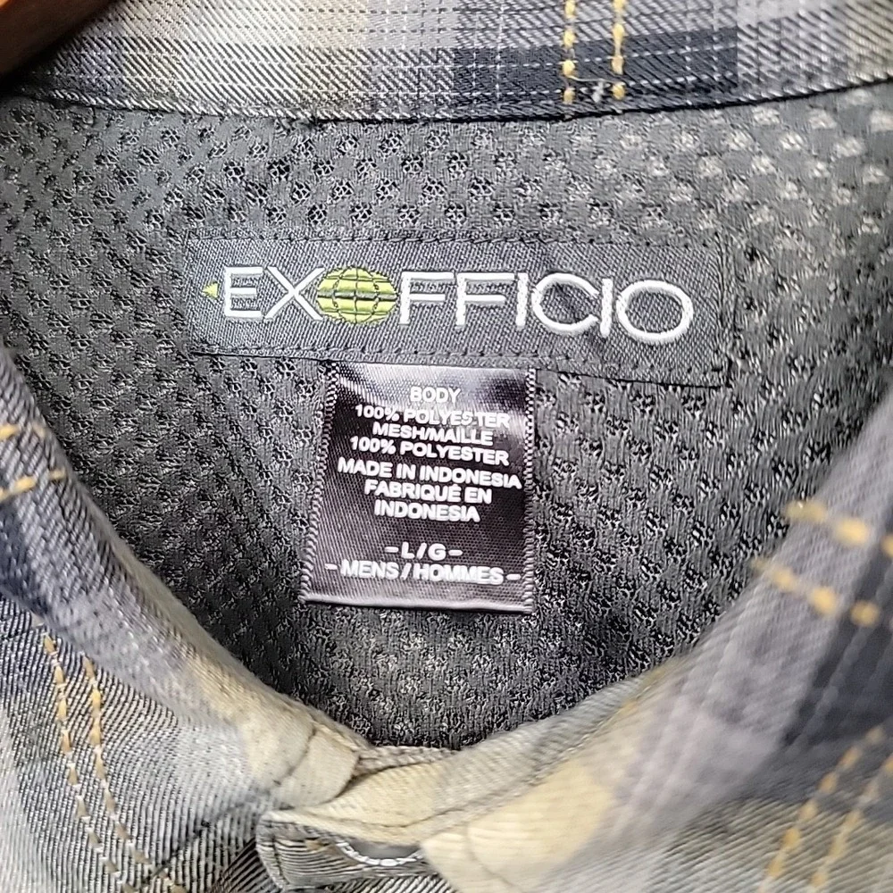 ExOfficio Travel Wear Shirt Mens Large Tan Plaid Long Sleeve Fishing Hiking